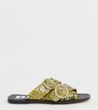 Depp Wide Fit Leather Double Buckle Open Toe Mule In Snake-yellow