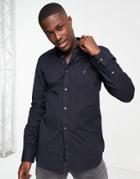 French Connection Long Sleeve Oxford Shirt In Solid Navy-blues