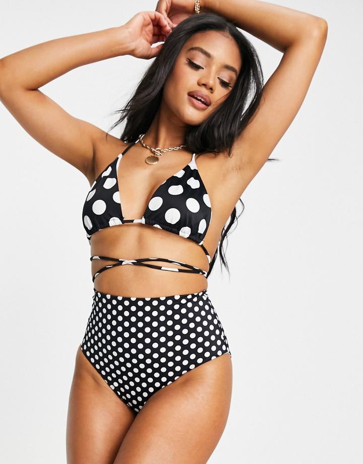 Asos Design Mix & Match High Waist Bikini Bottoms In Mono Dot-multi