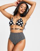 Asos Design Mix & Match High Waist Bikini Bottoms In Mono Dot-multi