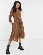 Style Cheat Pleated Shirt Midi Dress With Pocket Details In Leopard Print-multi