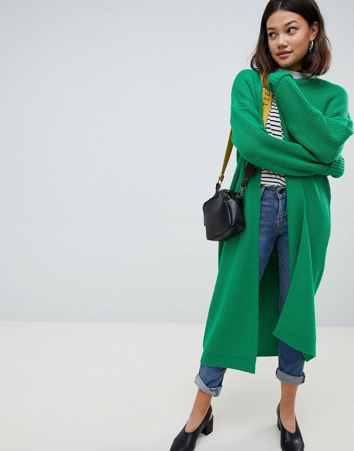 Asos Design Chunky Cardigan In Maxi Length - Green