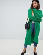 Asos Design Chunky Cardigan In Maxi Length - Green