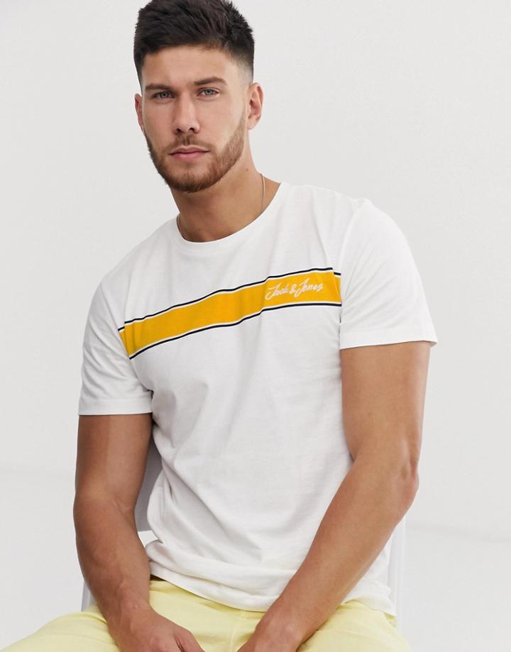 Jack & Jones Originals Stripe Panel T-shirt With Branded Logo - White