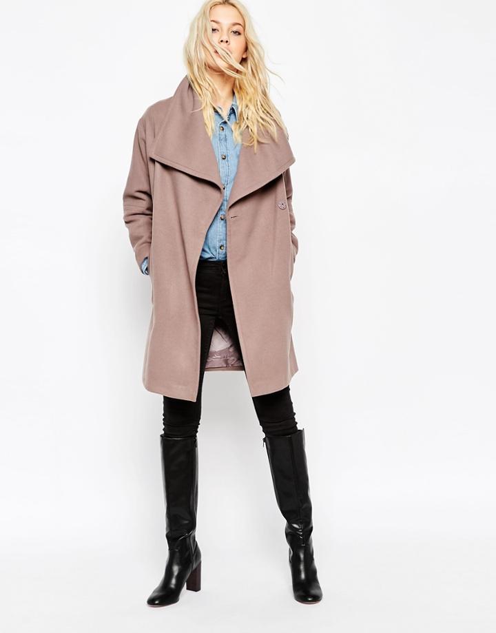 Asos Oversized Funnel Neck Coat - Mink