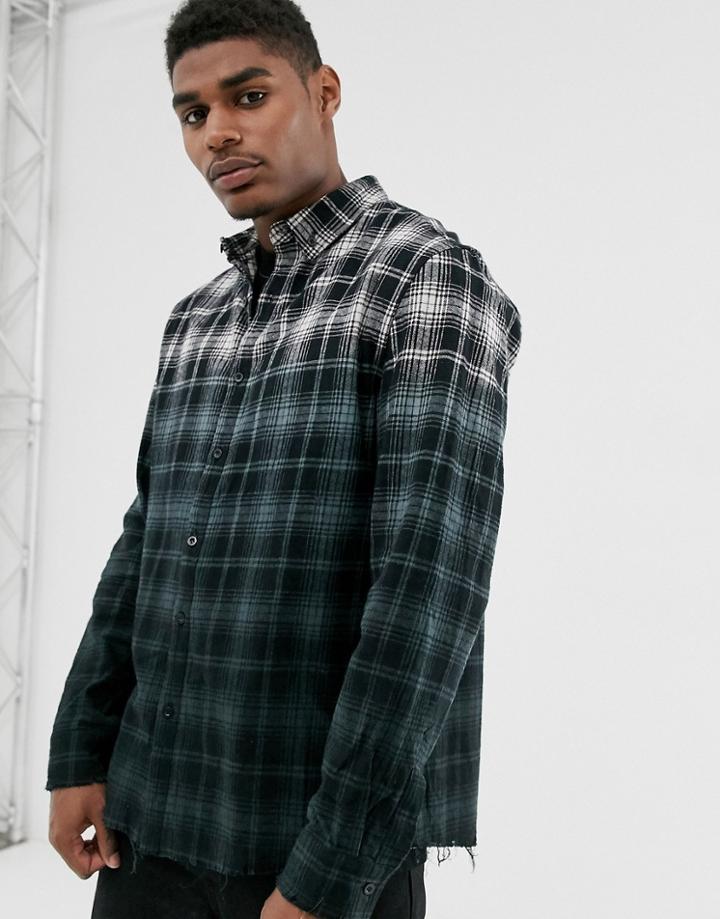 Good For Nothing Check Shirt In Ombre Fade With Raw Hem - Black