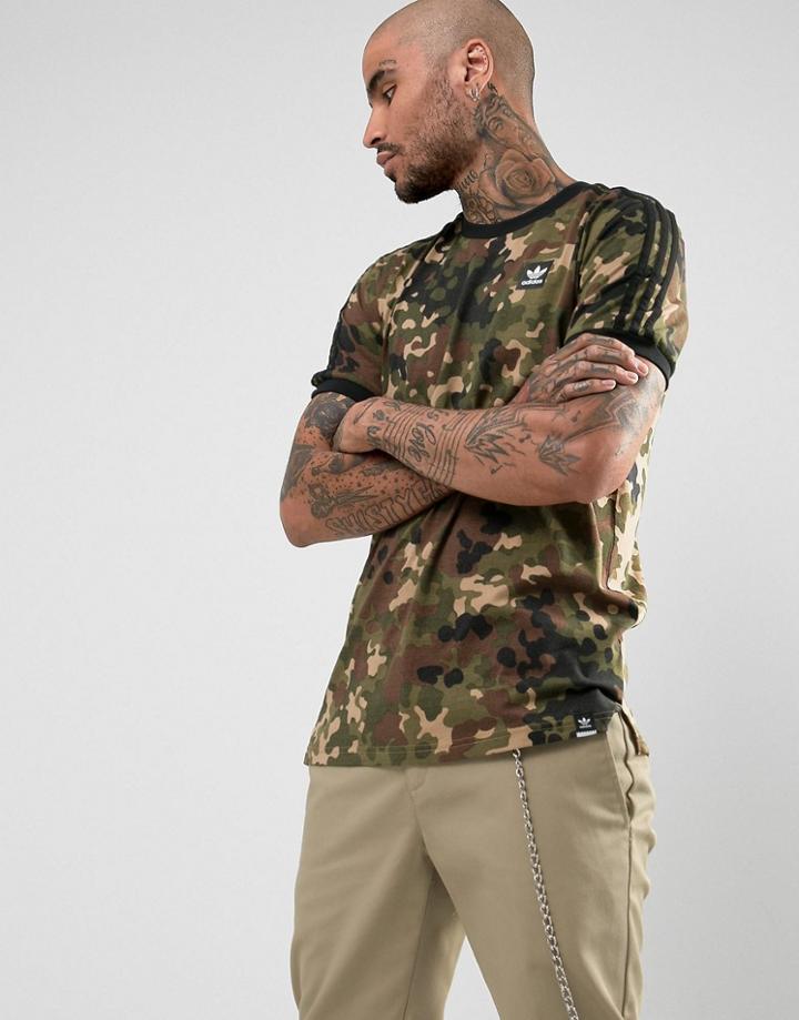Adidas Skateboarding Striped T-shirt In Camo Print Br4941 - Green