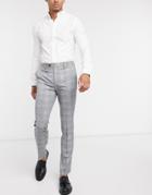 Avail London Skinny Fit Suit Pants In Gray Prince Of Wales Plaid With Blue Stripes-grey
