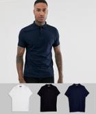 Asos Design Short Sleeve Jersey Polo 3 Pack Multipack Saving - Multi
