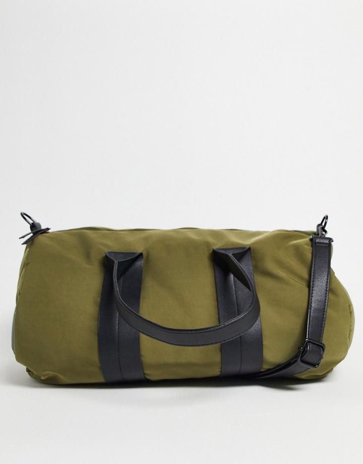 Asos Design Holdall In Khaki Nylon 15 Liters-green