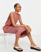 Asos Design Sleeveless Midi Ribbed Dress In Pink