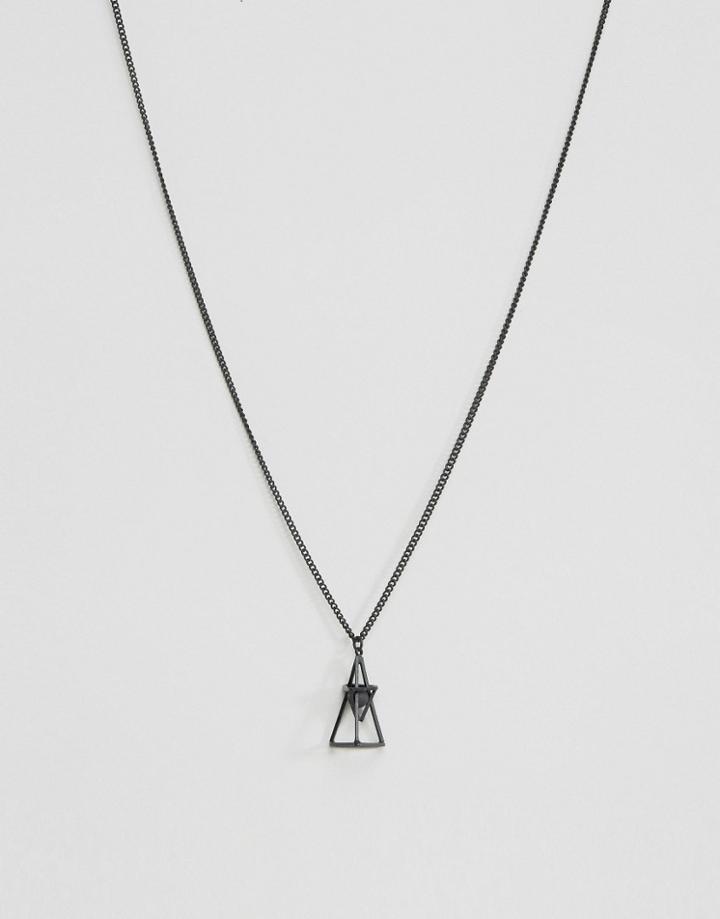 Asos Necklace In Matt Black With Black Stone - Black