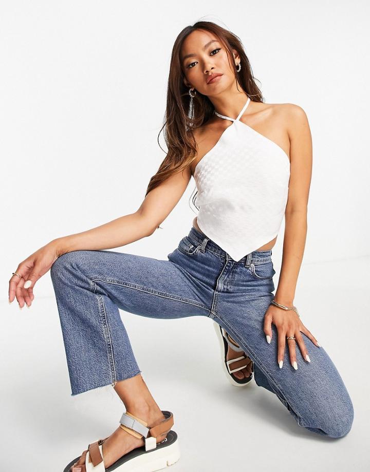 Asos Design Halter Floral Jacquard Scarf Top In Ivory-multi