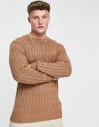 French Connection Logo Cable Knit Sweater In Camel-neutral