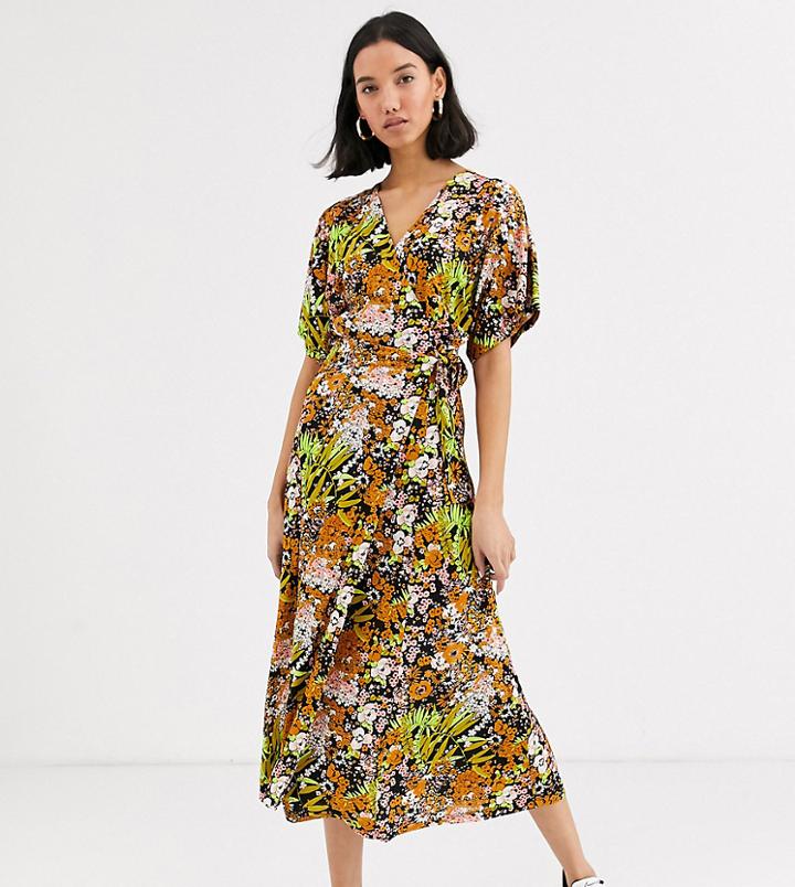 Whistles Exclusive Floral Print Wrap Midi Dress-multi
