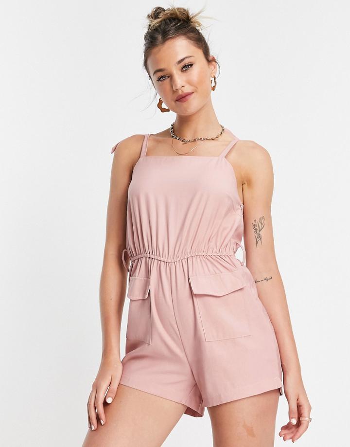 In The Style X Saffron Barker Utility Romper With Belt Detail In Pink