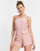 In The Style X Saffron Barker Utility Romper With Belt Detail In Pink