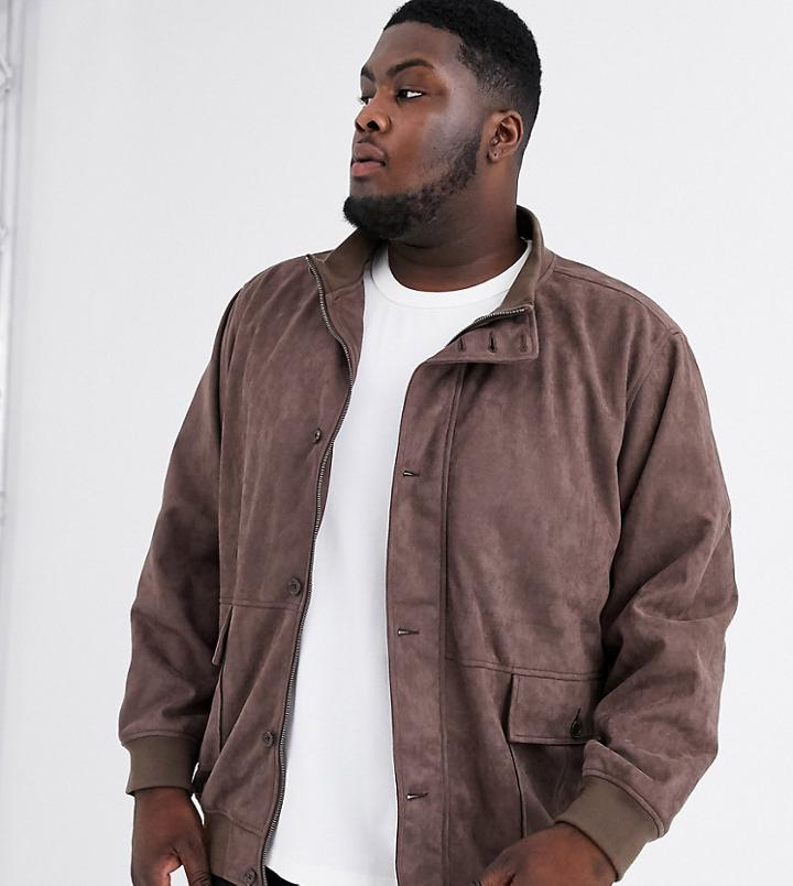 Jacamo Bomber Jacket In Faux Suede-brown