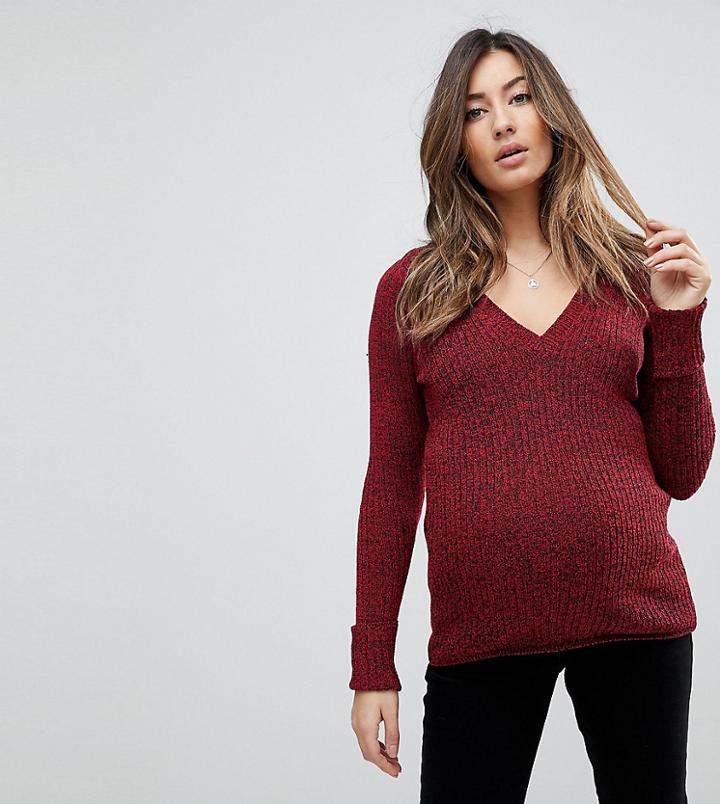 Asos Maternity Sweater With Shoulder Pads And V Neck - Black