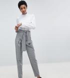 Asos Design Tall Tailored Tapered Check Pants With Obi Self Tie And Exposed Zip-multi