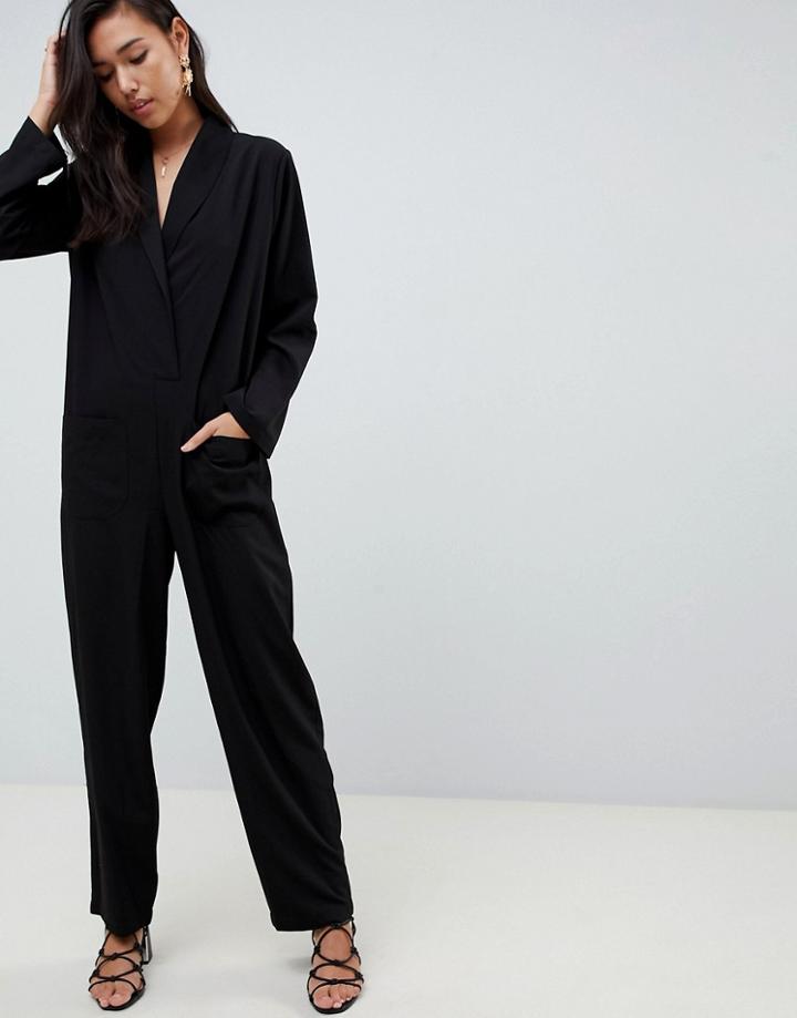 Asos Design Minimal Boiler Jumpsuit With Pockets - Black