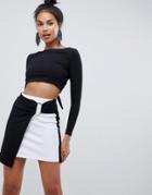 Asos Design Color Block Wrap Mini Skirt With Gold Buckle Trim - Multi