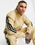 Adidas Zip Through Woven Hoodie With Three Stripes In Beige-brown