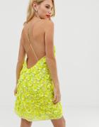 Asos Edition 3d Floral Backless Mini Dress - Yellow