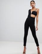 In The Style Sarah Ashcroft Asymmetric Gold Detail Jumpsuit - Black