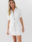 Asos Design Cord Mini Dress With Belt In White - White