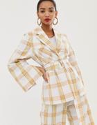 Asos White Belted Suit Jacket In Check Print - Multi