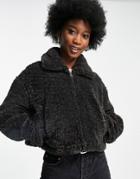 Asos Design Zip Through Borg Jacket In Brown