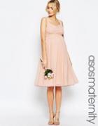 Asos Maternity Wedding Ruched Paneled Midi Dress - Beige