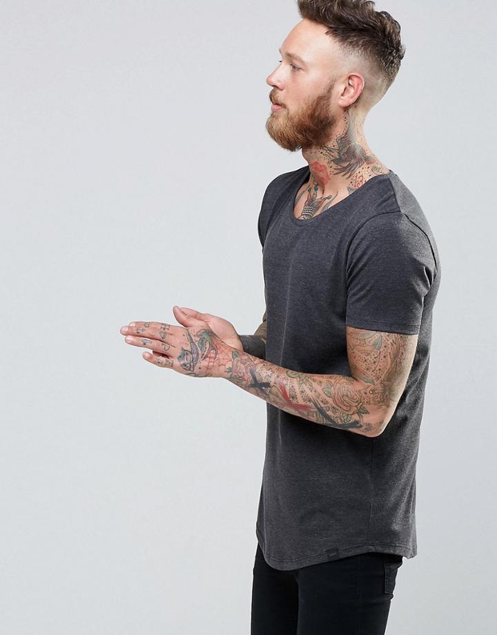 Lee Shaped Hem Melange T-shirt - Black