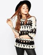 Asos Hand Crochet Sweater In Slouchy Stripe - Mono
