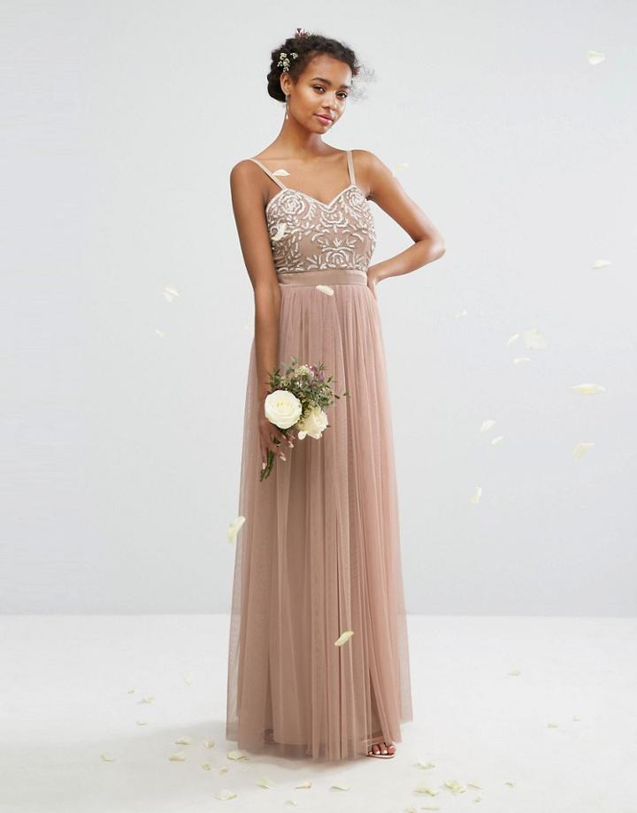 Maya Embellished Tulle Maxi Dress - Brown