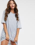 Street Collective Oversized T-shirt Dress In Stripe-grey