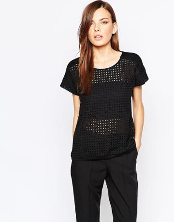 Just Female Embro Perforated Top - Black
