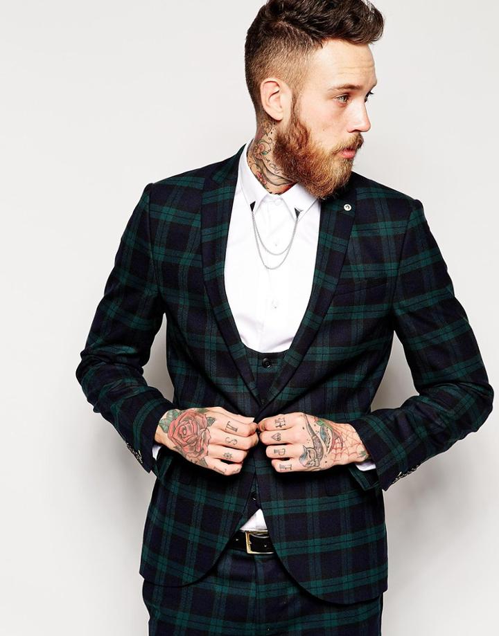 Noose & Monkey Plaid Suit Jacket With Stretch In Super Skinny Fit - Green