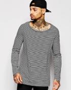 Asos Stripe Longline Long Sleeve T-shirt With Drape Neck - Gray