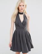 Wal G Skater Dress With Neck Detail - Gray