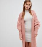 Fashion Union Petite Relaxed Cardigan In Luxe Knit - Pink