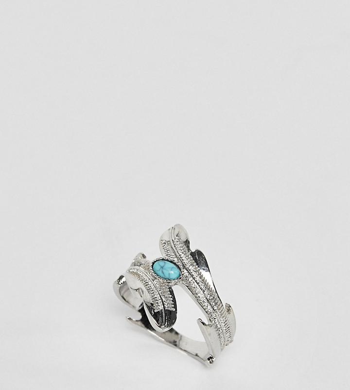Asos Design Curve Exclusive Wrap Around Ring With Stone And Leaf Detail In Silver - Silver