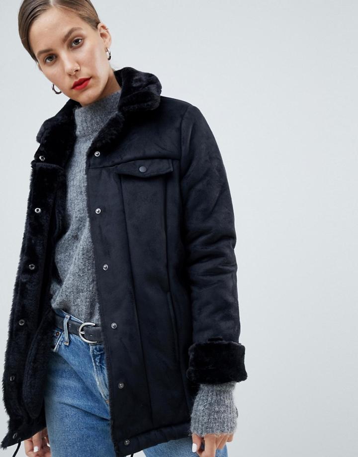 Native Youth Premium Sherpa Drawstring Jacket - Black