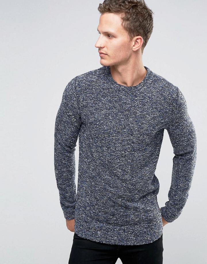 Selected Homme Crew Neck Sweat With Flecked Marl Detail - Navy
