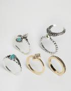 Asos Pack Of 5 Crescent Moon Ring Pack - Multi