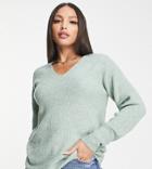 Vero Moda Tall V Neck Sweater In Green