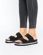 Vero Moda Leather Flatform Buckle Slide Sandal - Black
