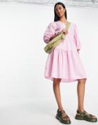 Selected Femme Organic Cotton Wrap Mini Dress With Tiered Skirt In Pink Floral