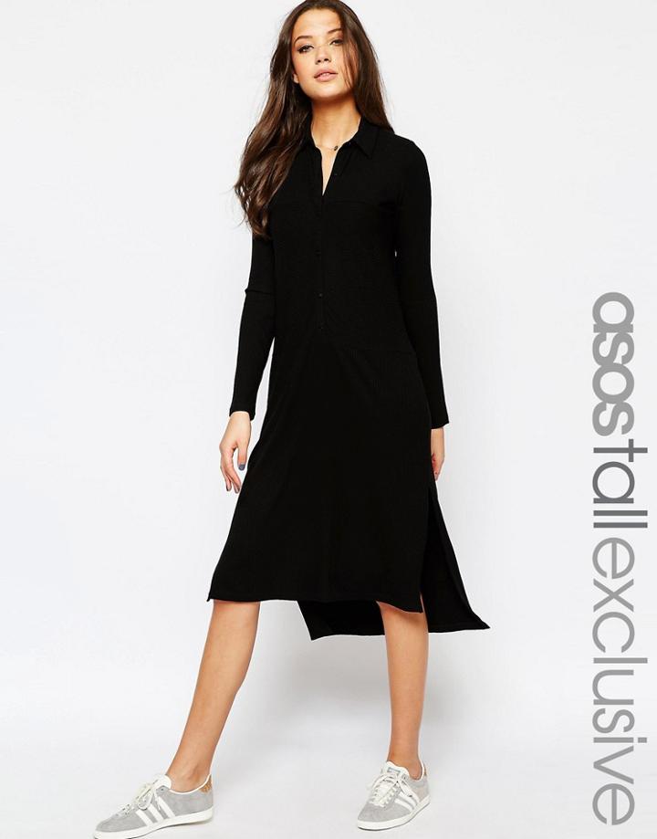 Asos Tall Rib Shirt Dress - Black